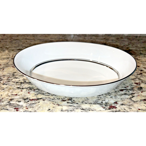 Noritake Galaxy Oval Serving Bowl 6527 White Platinum Vtg - Picture 1 of 7